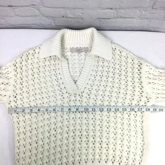 Loft Petites Cottagecore Open Knit Split Neck Cream Pullover Sweater Size XXS - Picture 11 of 13